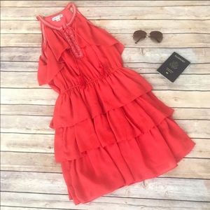 Bright Orange Tiered Ruffle Dress
